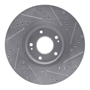 Hyundai Veracruz Brake Rotor (1) - Front Left - R1 Concepts - Drilled & Slotted - Silver - `07-`12